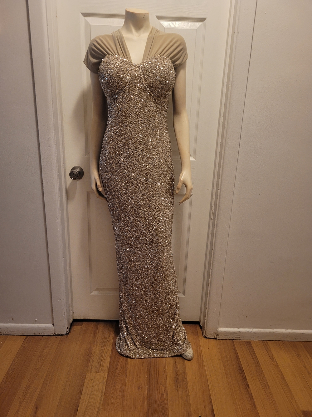Beaded Evening Gown in Champagne - Elegant Formal Dress